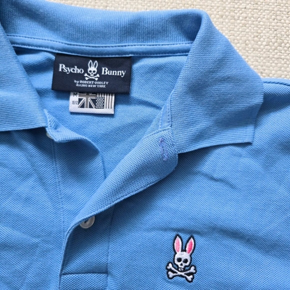 PSYCHO BUNNY Kids Classic Pique Polo Shirt Short Sleeve Marina Blue Medium 10/12 - Picture 3 of 4